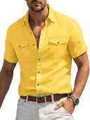 Men's Short-Sleeved Button-Up Shirt with Chest Pockets