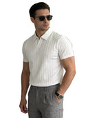 Men's Short-Sleeved Polo Shirt with Textured Pattern