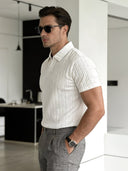 Men's Short-Sleeved Polo Shirt with Textured Pattern
