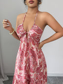 Women's Halter Maxi Dress with Paisley Print