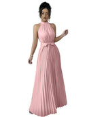 Women's Halter Maxi Dress with Pleated Skirt