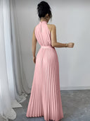 Women's Halter Maxi Dress with Pleated Skirt