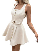 Women's Sleeveless Two-Piece Set with Button Accents